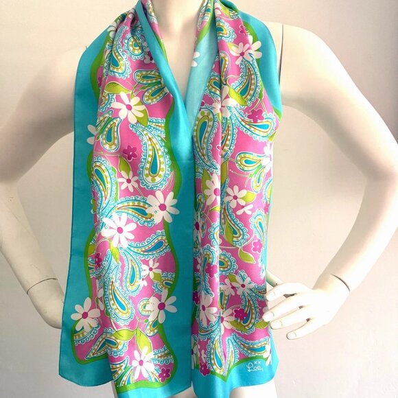 Lilly Pulitzer Turquoise Breast Cancer Awareness Silk Scarf - Picture 1 of 13